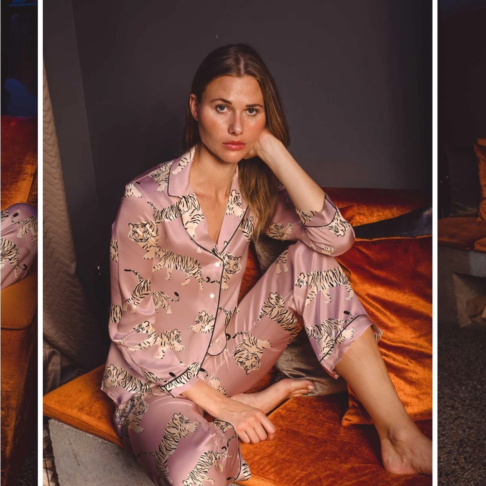 NWT Averie satin pajama set, tiger print